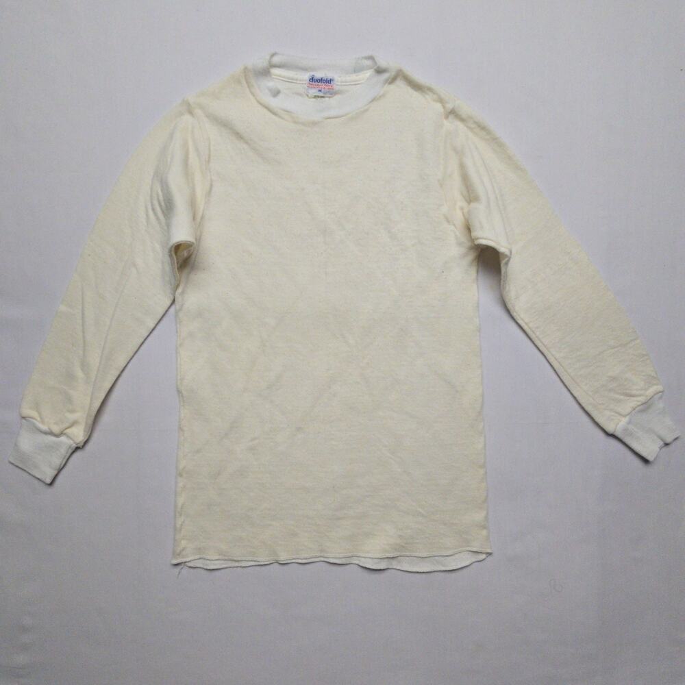 Vintage Duofold Ladies Thermal Long Sleeve Shirt Wool Blend Womens Ivory M 80s